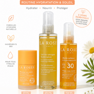 Pack La Rosée – Masque Nourrissant+ Lotion Tonique Hydratante+ Huile Solaire SPF 30